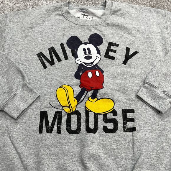 Disney Mickey Mouse Graphic Pullover Sweatshirt Unisex 1X Gray Crew Neck Casual - Picture 3 of 9